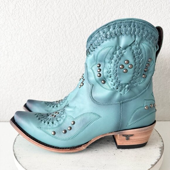 Lane COSSETTE Womens Cowboy Bootie 9.5 Turquoise Blue Cowgirl Western Short Boot - Picture 4 of 11